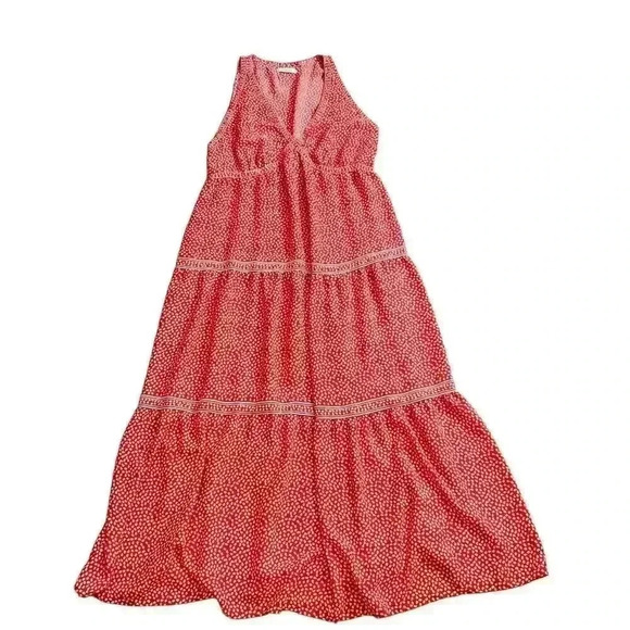 Max Studio Women's Red Sleeveless Maxi Dress with White Pattern Size M - Picture 1 of 7